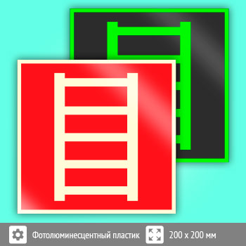 Знак F03 «Пожарная лестница» (фотолюминесцентный пластик, 200х200 мм)